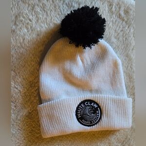 White Claw Logo Cream White Knit Black Pom Adult Beanie NWOT